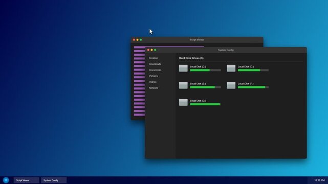 Computer operating system interface with storage and progress windows