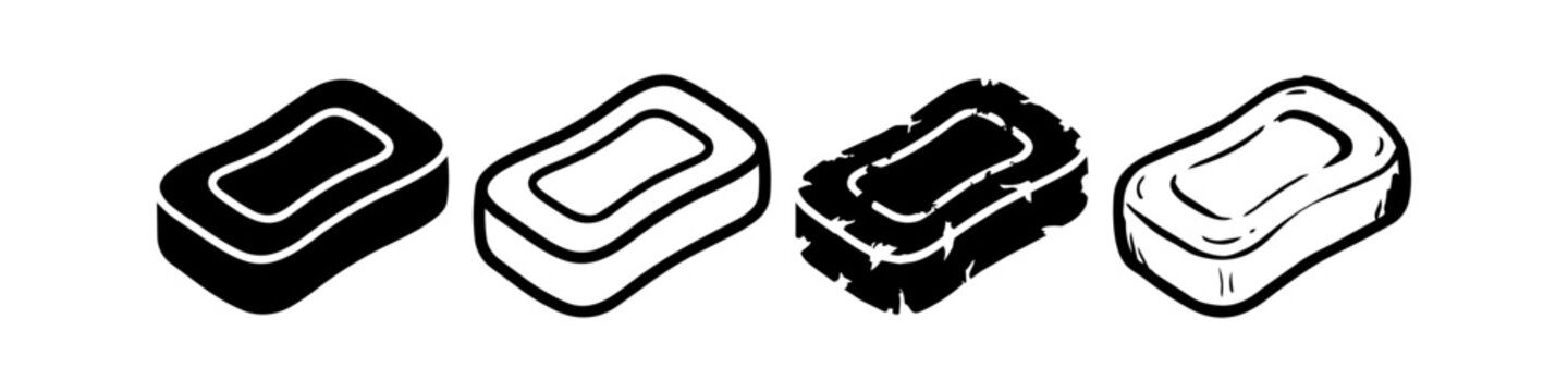 Bar Soap Icons Vector Set - Black and White Soap Bar Line Art, Glyph, and Hand Drawn Illustration for Hygiene, Bath, and Body Care