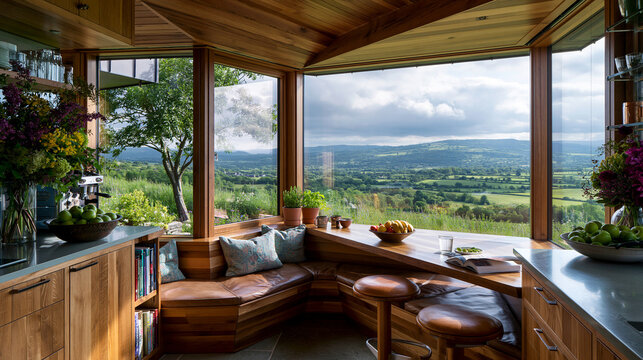 Luxury Home Interior with Panoramic Valley View