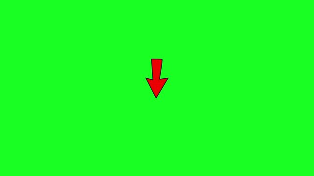 Animated red arrow pointing down on a green screen. Perfect for download buttons, highlighting text below, scroll prompts, or UI.