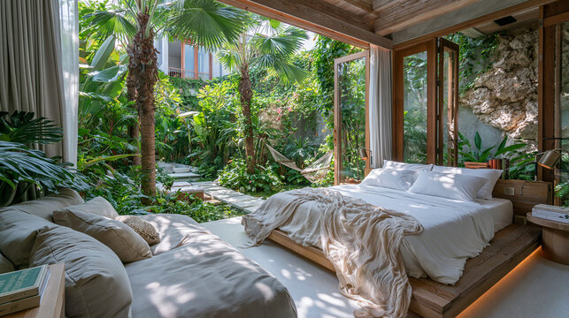Luxury Tropical Bedroom with Garden Views and Natural Light