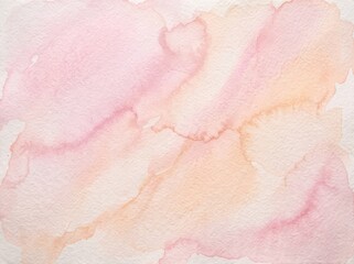 Fototapeta premium Soft watercolor abstract background with gentle pink and orange paint washes on paper texture
