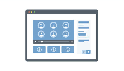 Fototapeta premium Interactive video learning platform interface featuring question mark avatars and chat window.