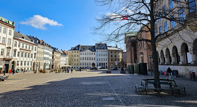 Wonderful views of Copenhagen, Denmark, with colorful houses and sculptures in beautiful weather