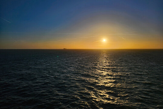 Wonderful views of a sunset out in the middle of the sea from a cruise ship
