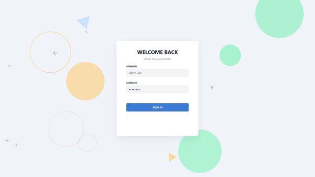 Welcome back login interface with abstract shapes