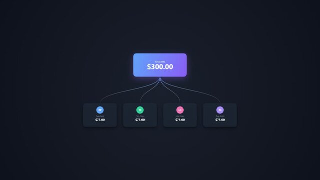 Money distribution animation showing a total amount split between people