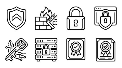 Fototapeta premium Cybersecurity and Data Protection Line Icon Set