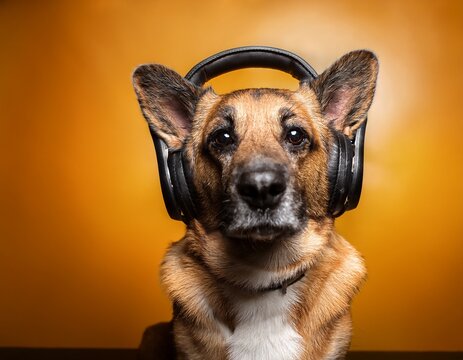 dog wearing headphones listening to music