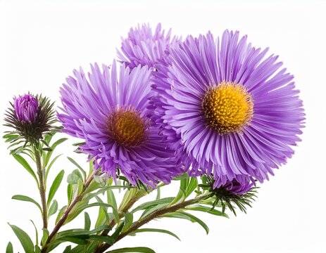 purple aster flowers branch isolated