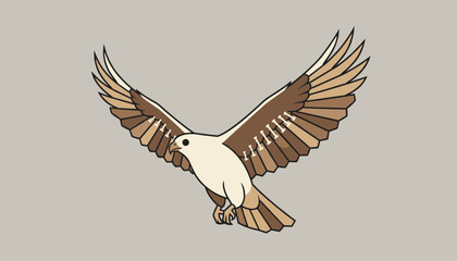 Fototapeta premium Stylized flying bird of prey with patterned wings soaring gracefully against a neutral grey background.
