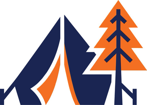 Minimalist A-frame camping tent and forest tree vector icon