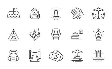 Fototapeta premium Collection of travel and leisure icons for vacation and recreation planning