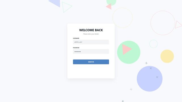 Login form interface with abstract geometric shapes