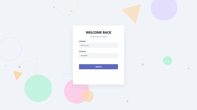 Welcome back login form with geometric shapes