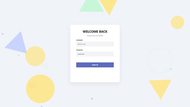 Login form interface with abstract geometric shapes