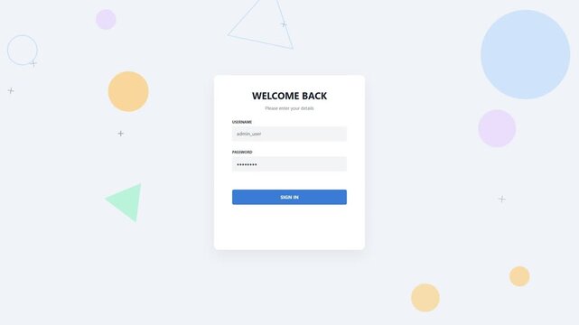 Login form interface with abstract geometric shapes