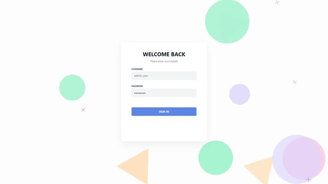 Login form interface with abstract geometric shapes