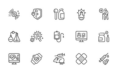 Fototapeta premium Collection of medical and scientific research icons for healthcare and biotechnology