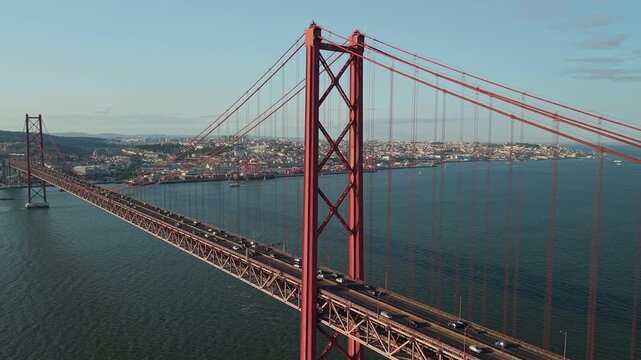 Aerial Panorama of 25 de Abril Bridge and Lisbon