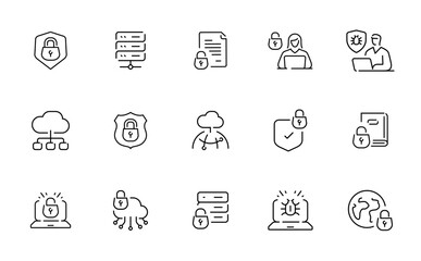 Fototapeta premium Collection of cybersecurity and data protection icons with locks and shields