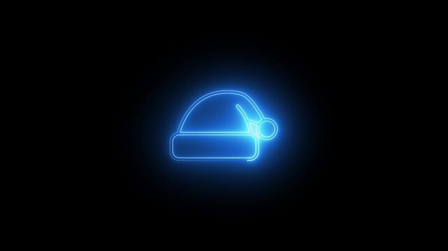 Neon Winter Hat Icon Animation, Glowing Beanie Symbol Loop, Blue Minimal Motion Graphics