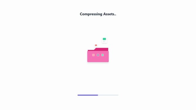 Data compression animation of a pink folder processing digital assets