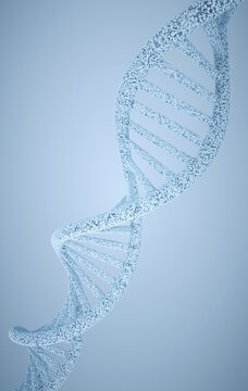 Abstract DNA helix made of particles on blue backdrop