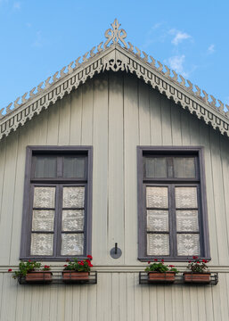 Decorative wooden trim (lambrequim) on a historic colonial house in Ant&ocirc;nio Prado, Rio Grande do Sul, Brazil
