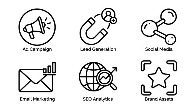 Digital Marketing and Business Strategy Outline Icon Set