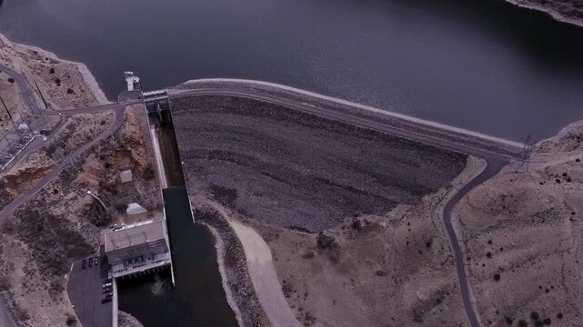Aerial View of Boysen Dam on the Wind River, Forming Boysen Reservoir, Wyoming