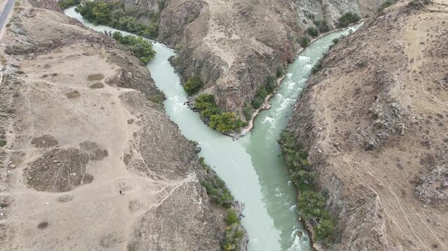 Chu River Joining with Two Distinct Colors in Kyrgyzstan
