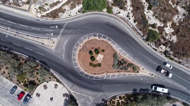 Naxxar, Malta 25.07.2026 - Traffic island near Salina bay. Aerial