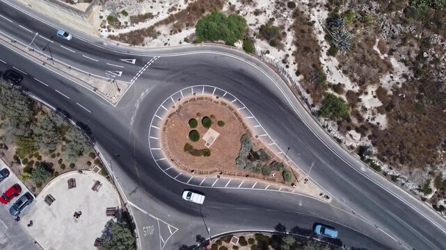 Naxxar, Malta 25.07.2026 - Traffic island near Salina bay. Aerial