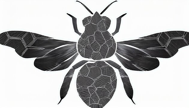 black silhouette of a bee with honeycomb pattern honeybee