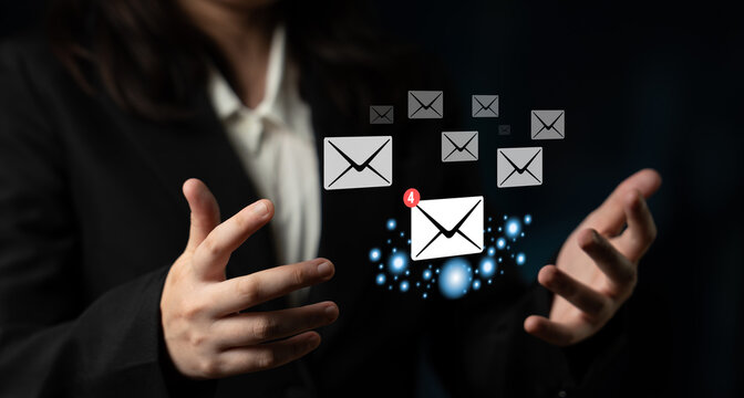 An email inbox with a new message notification alert. A concept of digital communication, correspondence, and unread electronic mail. Motif