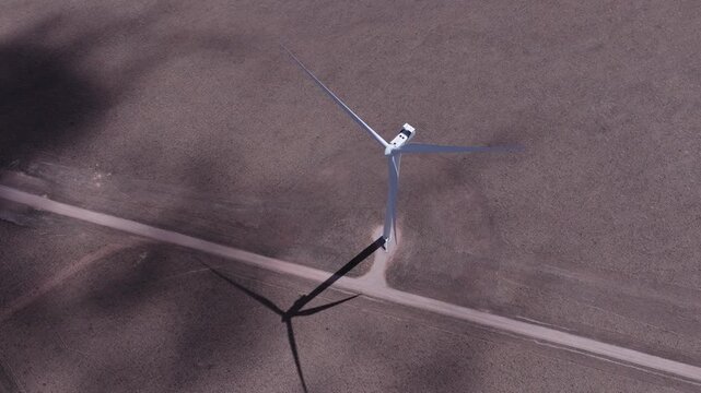 Aerial View of a Wind Farm Amid Farmland on the Rural Plains of Bridger, Montana