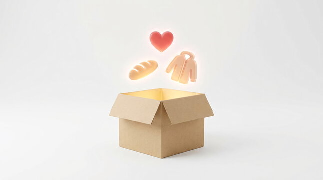 Donation box with bread shirt and heart symbols floating.