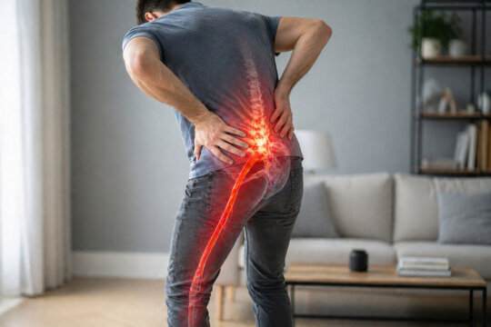 Sciatica Nerve Pain Radiating from Lower Back Down Leg in Adult Male
