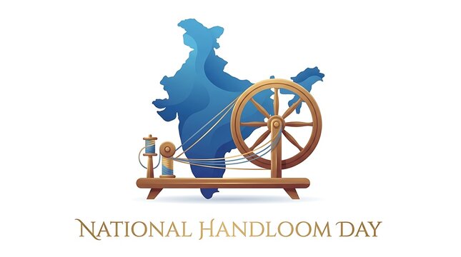 National Handloom Day India Map Charkha Spinning Wheel.