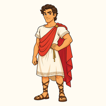 Ancient Roman Warrior Character in Traditional Toga Outfit Isolated Vector Illustration