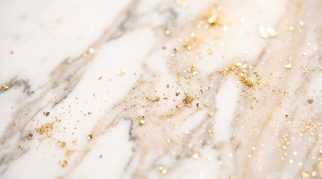 Premium luxury white marble stone wall decorated with abstract golden festive sparkles