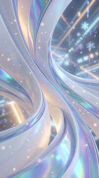 Modern festive background featuring soft white wavy structures and futuristic iridescent light