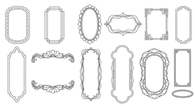 Vintage ornamental frame collection, 12 decorative black line borders, elegant victorian frames for wedding invitations and luxury branding