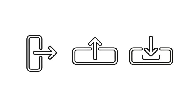 Modern upload download and exit linear vector icon set for web design mobile user interface UI UX buttons minimal graphic element