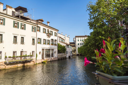 Riverside architecture and canal view in Treviso, Italy
