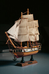 Decorative wooden sailing ship model with fabric sails © Kolos Mile