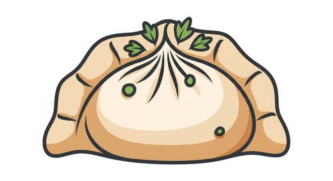 Food - Cartoon Style Chinese Steamed Dumpling Baozi Bun Illustration with Green Herb Garnish
