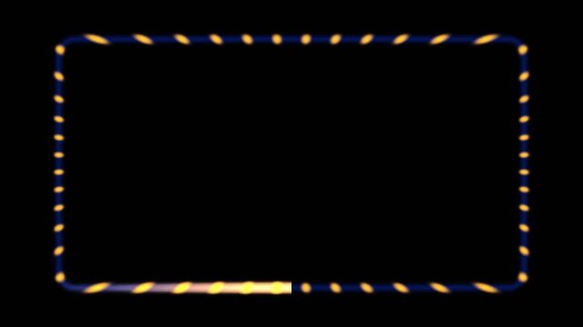 Seamless loop of a mystical 4K glowing energy border featuring orange and blue magical runes on a black background for cinematic video overlays and creative frame effects.