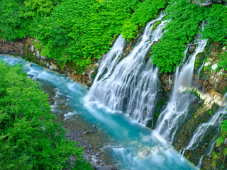 Obraz premium 北海道_真夏の白ひげの滝の風景